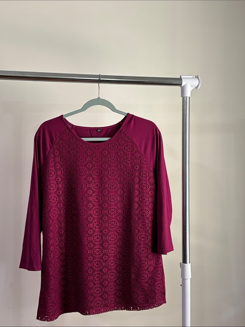 Women's Lace Front 3/4 Sleeve Blouse - Berry